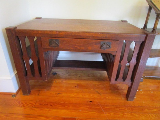Vintage Oak Mission Style Desk with Open Shelf Ends