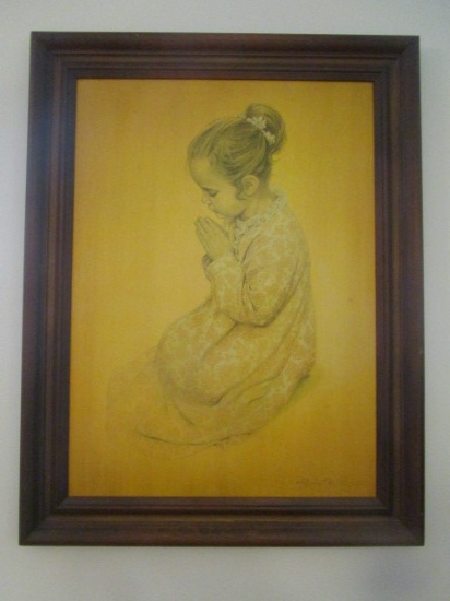 Framed Print on Board of Praying Girl by Eric F. Rowe