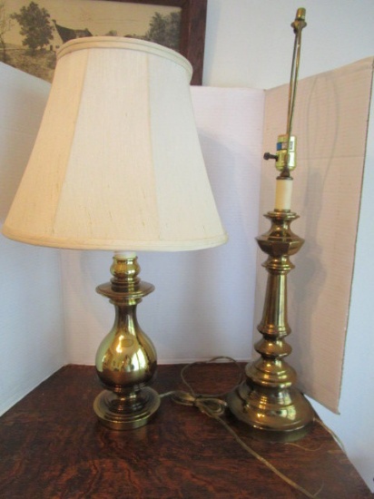 Two Heavy Heyco Antique Brass Lamps