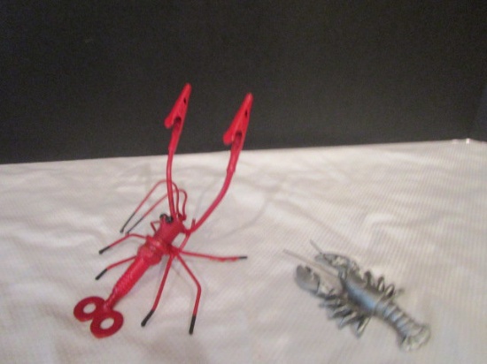 Spark Plug Lobster and Silver Metal Lobster Figures