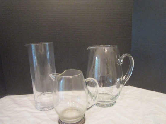 Glass Pitcher with Sterling Base and Two Glass Pitchers