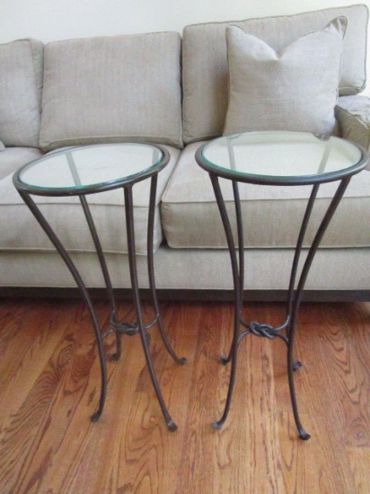 Pair of Glass Topped Metal Tables