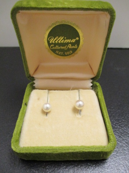 14k White Gold Pearl Screwback Earrings