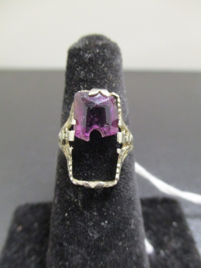 10k White Gold Antique Ring Setting w/ Damaged Amethyst Stone