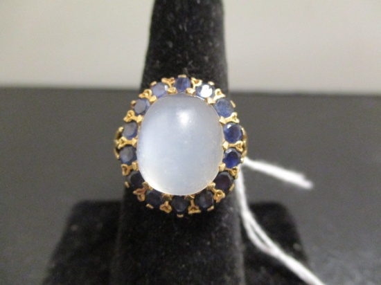 14K Gold Moonstone & Sapphire Ring
