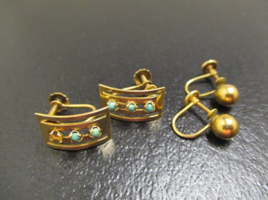 (2) Pair of 14k Gold Screwback Earrings
