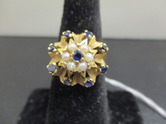 14k Gold Sapphire & Pearl Ring
