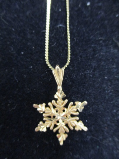 14k Gold Snowflake Pendant on 15" 14k Gold Chain