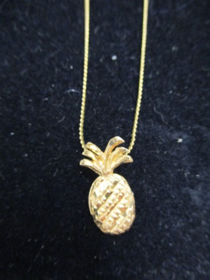 14k Gold Pineapple Pendant on 14" Gold Chain