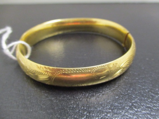 14k Gold Etched Bangle Bracelet