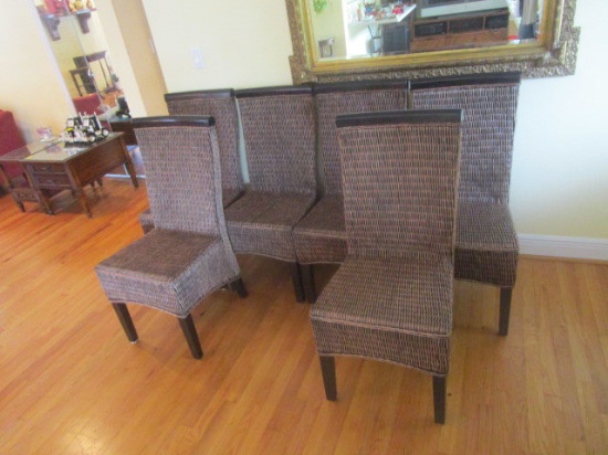 Six Wicker Skirted Side Chairs