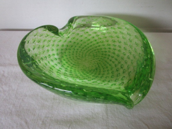 Green Bubble Art Glass Dish