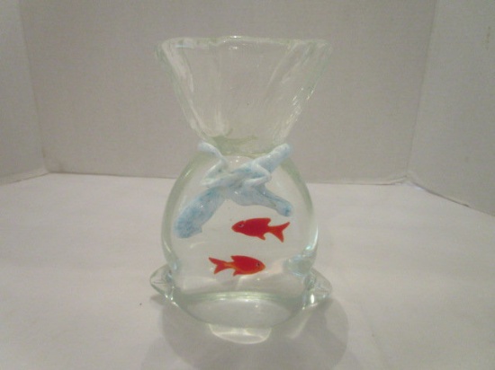 Art Glass Fish in a Bag Dish