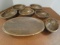 Hand Crafted Molded Ceramic Serving Bowl and Six Individual Bowls