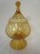 Amber Colored Glass Pedestal Lidded Dish