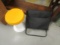 Retro Round Yellow/White Stool and Black Folding Stool/Ottoman