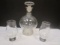 Clear Etched Glass Decanter and Pair of Cognac Glasses