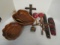 Wood Lot-Bowl with Salad Server, Monkey Pod Bowl, Tribal Masks, Stand, etc.