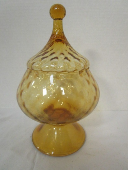 Amber Colored Glass Pedestal Lidded Dish