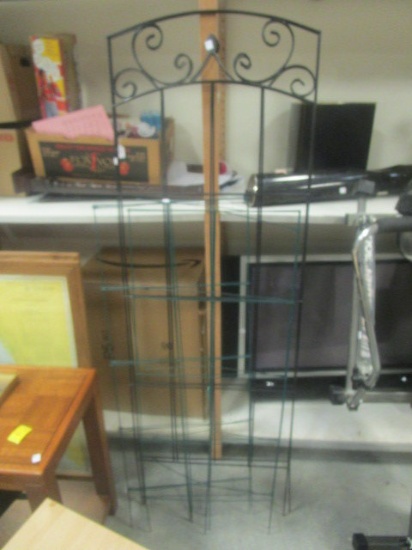 Two Black Metal Trellis and Green Metal Tri-fold Trellis