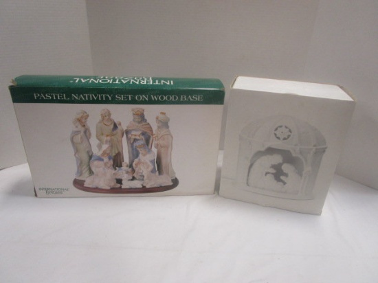 Dept 56 Winter Silhouette Lighted Nativity and International Bazaar Pastel