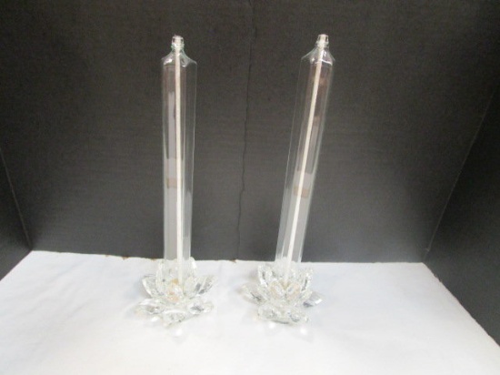 Pair of Shannon Crystal Flower Candle Holders with Oil Lamp Candle Sticks