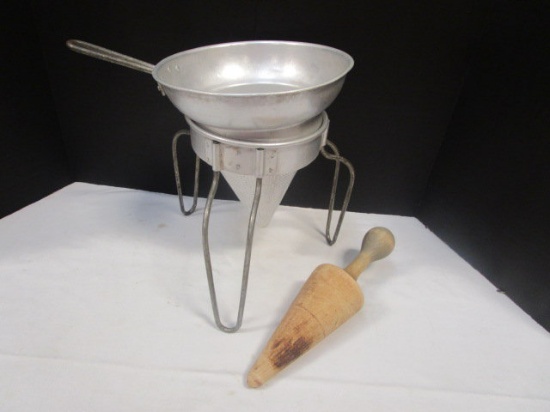 Aluminum Sieve on Stand with Wood Pestle