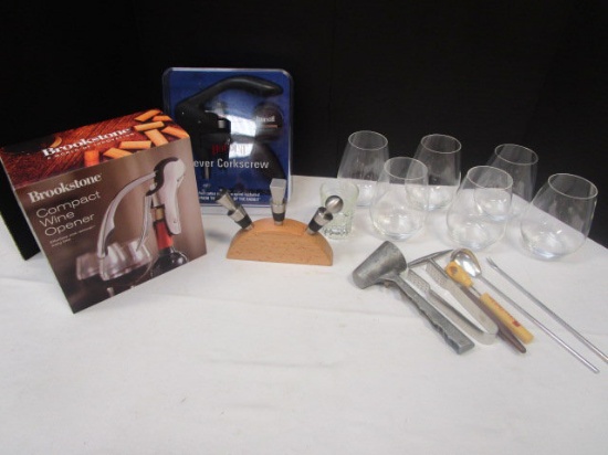 Barware Lot-Houdini Lever Corkscrew, Brookstone Compact Wine Opener,