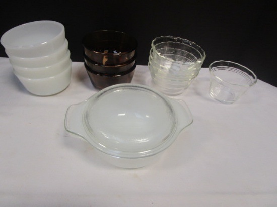 Pyrex and Anchor Hocking Custard Cups and Lidded Dish