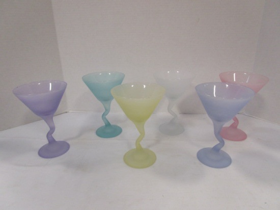 Six Frosted Glass Cocktail Glasses