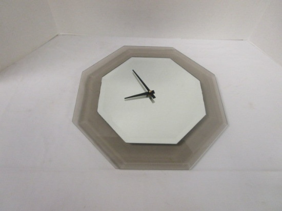 Accessory Art Studios Octagonal Beveled Mirror and Smoked Glass Quartz Clock