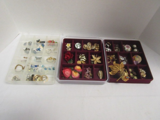 3 Trays of Earrings, Pins and Rings