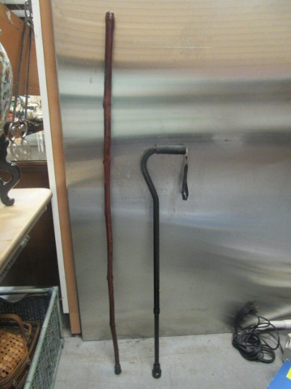 Wood Hiking Stick and Metal Cane
