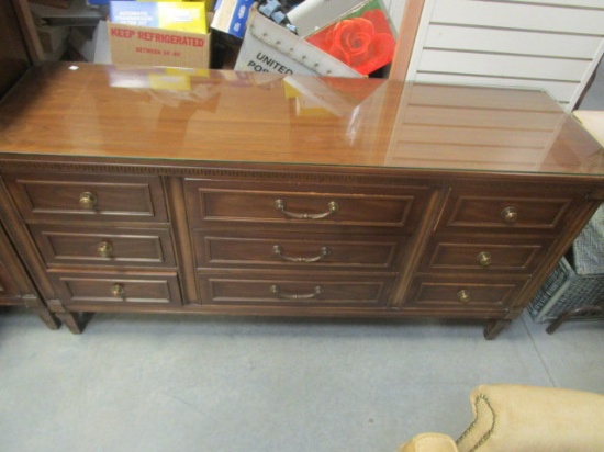 United Furniture Corp. 9 Drawer Dresser with Glass Top Protector