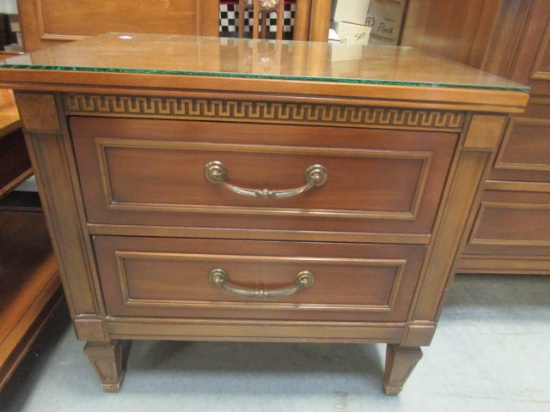 United Furniture Corp. 2 Drawer Night Stand with Glass Top Protector