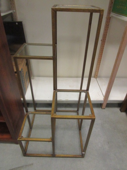 Antiqued Gold Framed Stand with 4 Glass Shelves
