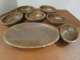 Hand Crafted Molded Ceramic Serving Bowl and Six Individual Bowls