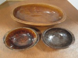 Hand Crafted Molded Ceramic Serving Bowl and Two Individual Bowls