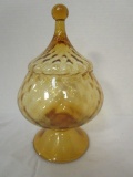 Amber Colored Glass Pedestal Lidded Dish