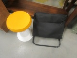 Retro Round Yellow/White Stool and Black Folding Stool/Ottoman