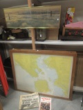San Francisco Memorabilia-2 Framed Maps, Framed Golden Gate Bridge Print and