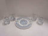 Four Confederate Colonels Club Highball Glasses and Wood & Sons NC Bicentennial Plate