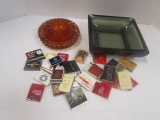 Nesting Ashtrays, Smoke Glass Ashtray and Matchbooks