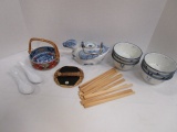 Oriental Noodle Bowls, Chop Sticks, Tea Pot, etc.