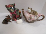 Cat Tea Pot, Laser Cut Statue and Porcelain Patchworks Cat
