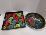Hand Painted Wood Tray and Cost Plus Square Serving Tray
