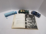 Two Metal Hubley Roadster Style Cars, Winross Global Transfer Truck and