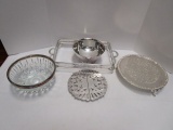 Silverplated Bowl, Serving Stands and Trivet