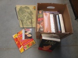 Box of Cook Books and Book Stand