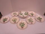 Serving Bowl and Seven Plates with Herbs Designs